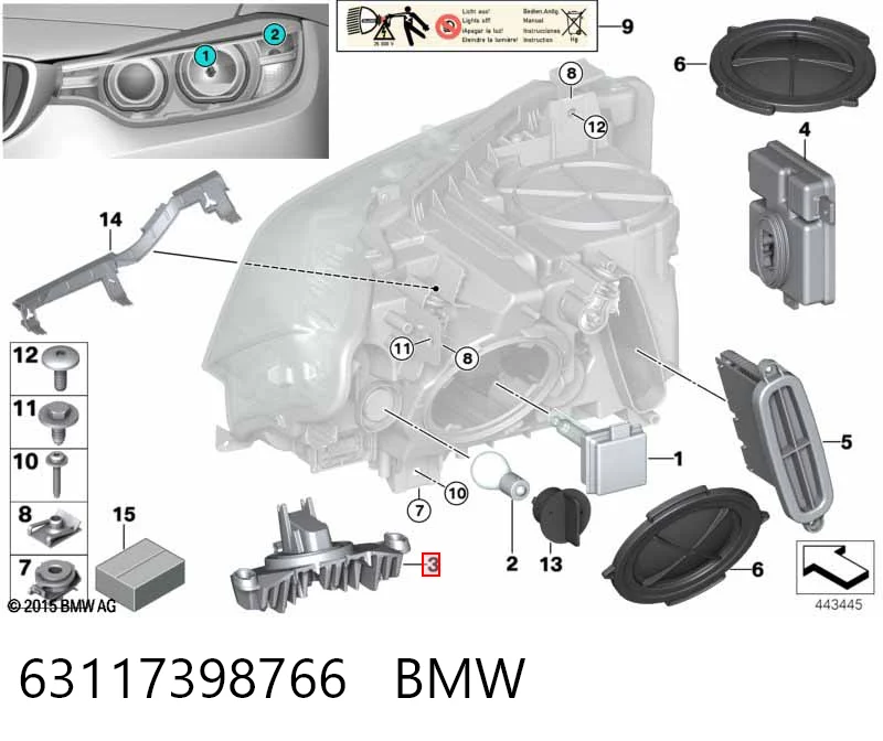 63117398766 BMW Módulo de direção (Centralina eletrônica) de iluminação diurna