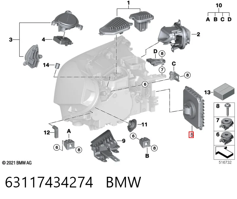 63117434274 BMW Módulo de direção (Centralina eletrônica) das luzes