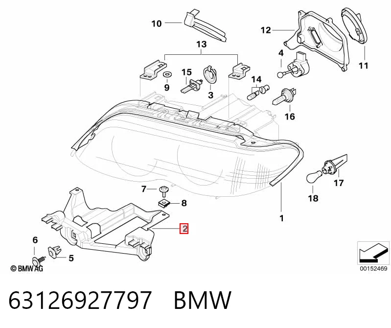 63126927797 BMW Consola (adaptador) de fixação da luz dianteira esquerda