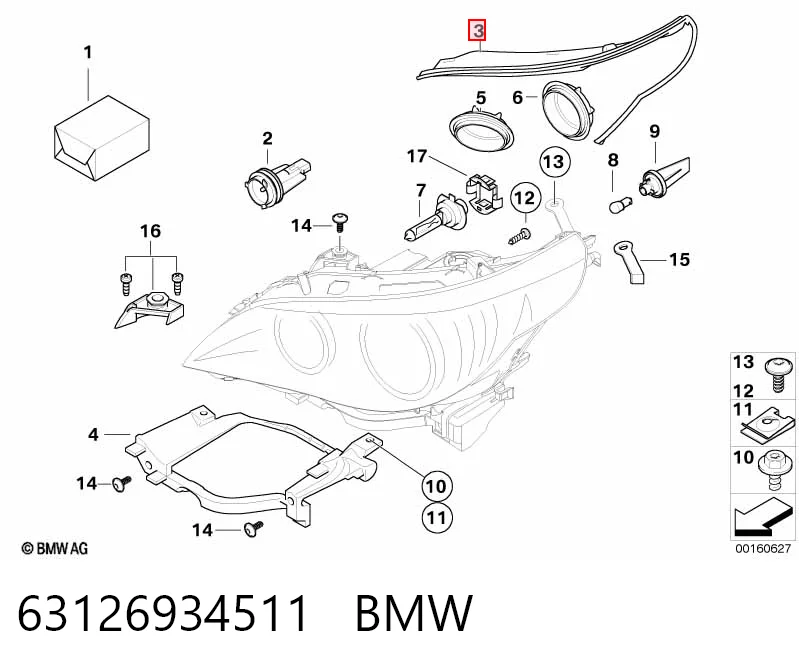 63126934511 BMW Bucim de vidro da luz esquerda