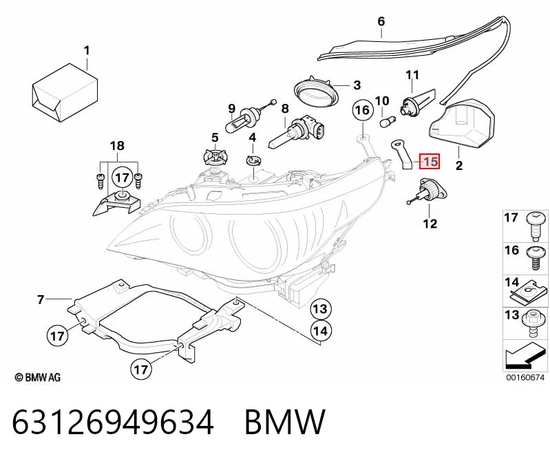 63126949634 BMW Consola (adaptador) de fixação da luz dianteira direita