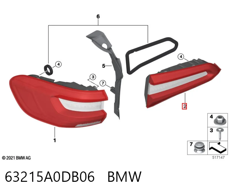 63215A0DB06 BMW Lanterna traseira direita interna