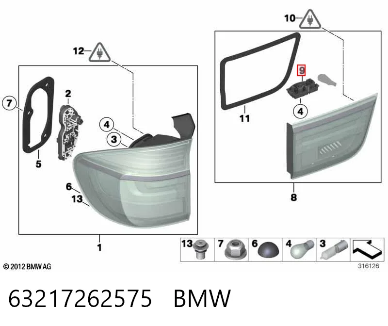 63217262575 BMW Circuito de contato da luz traseira