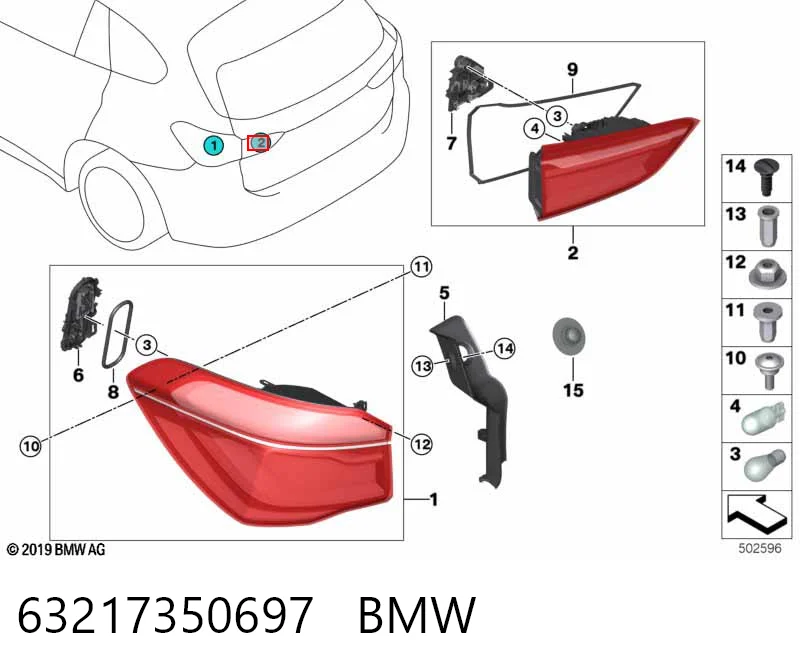 63217350697 BMW Lanterna traseira esquerda interna