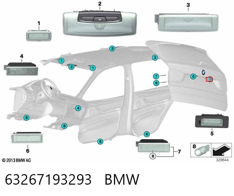 63267193293 BMW Lanterna da luz de fundo de matrícula traseira