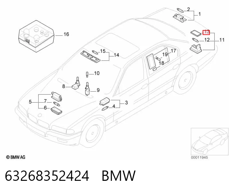  Lanterna da luz de fundo de matrícula traseira BMW 7 sedan (E38) (1994 - 2001) 