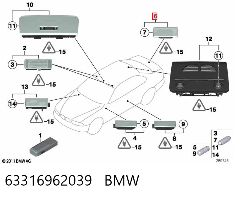 63316962039 BMW Quebra-luz de iluminação de salão (de cabina)