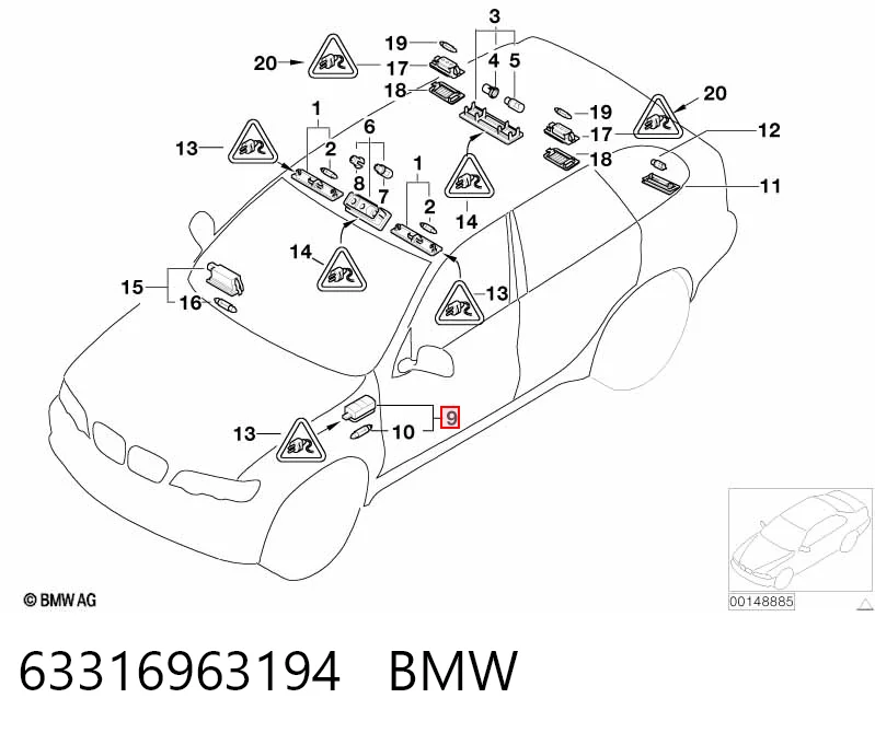 63316963194 BMW Quebra-luz de iluminação de salão (de cabina)
