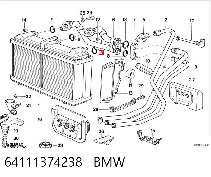 64111374238 BMW Vedante anular de tubo do radiador de forno