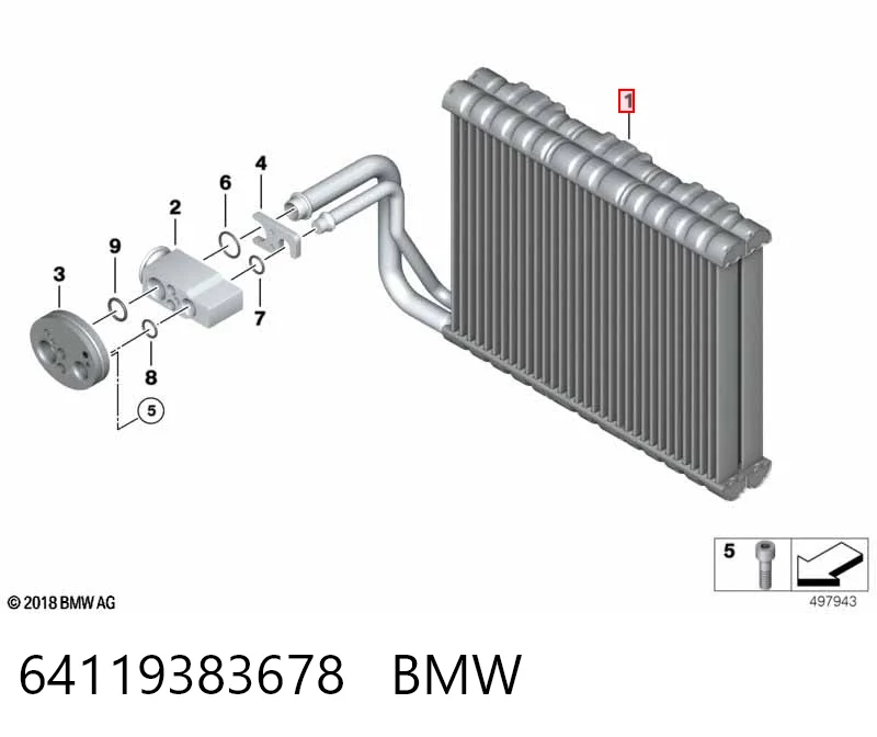 64119383678 BMW Vaporizador de aparelho de ar condicionado