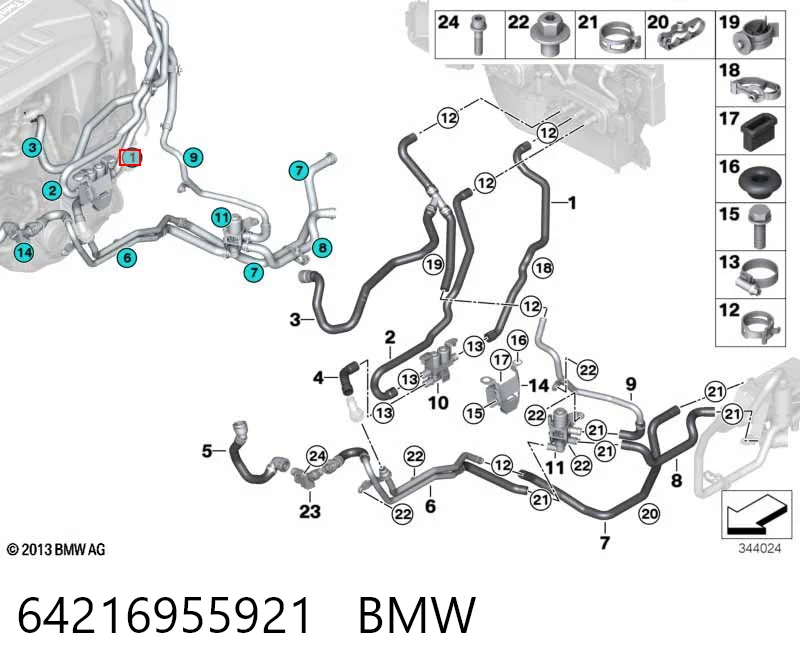 64216955921 BMW Mangueira (cano derivado) do sistema de esfriamento