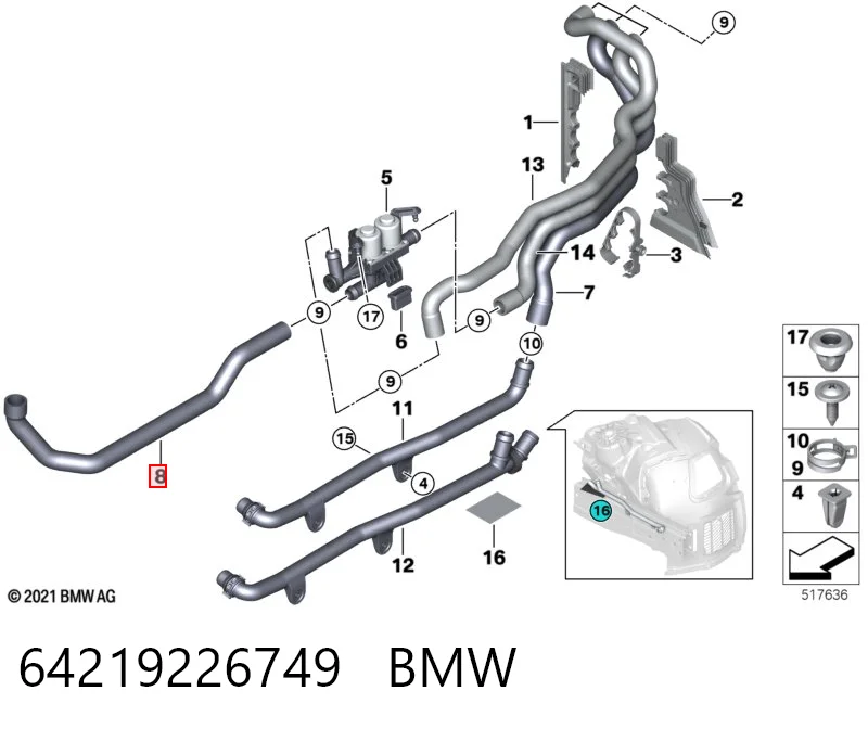 64219226749 BMW Mangueira (cano derivado) do sistema de esfriamento