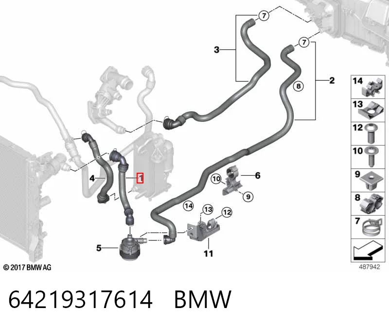 64219317614 BMW Mangueira (cano derivado) de esfriamento por líquido de turbina, fornecimento