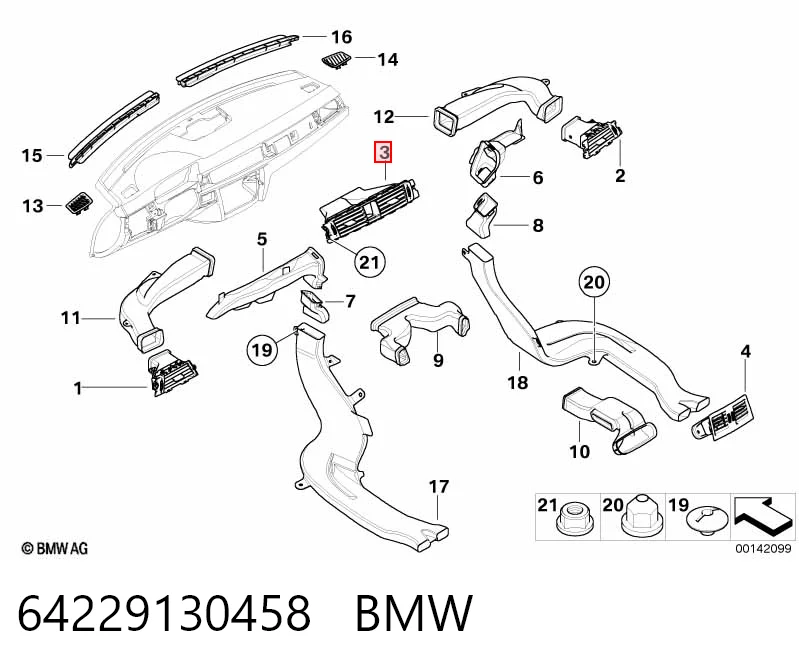 64229130458 BMW Grelha de ventilação de salão no "painel de instrumentos"
