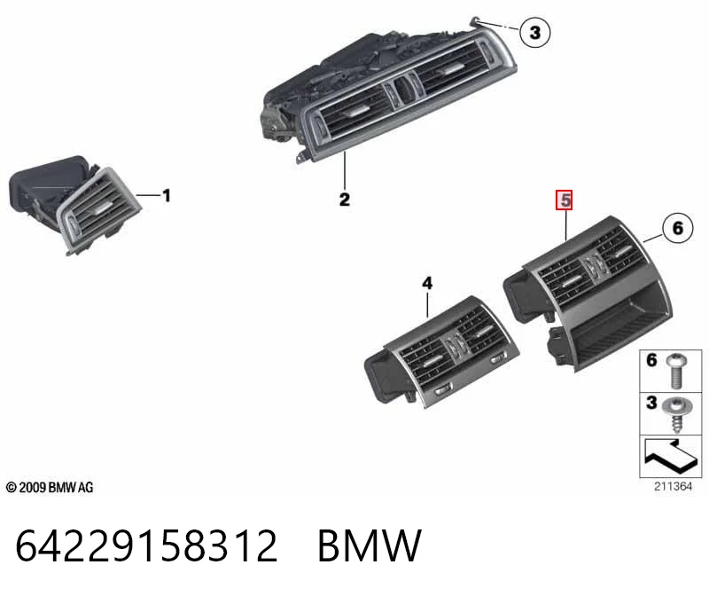 64229158312 BMW Grelha de ventilação de salão no "painel de instrumentos"
