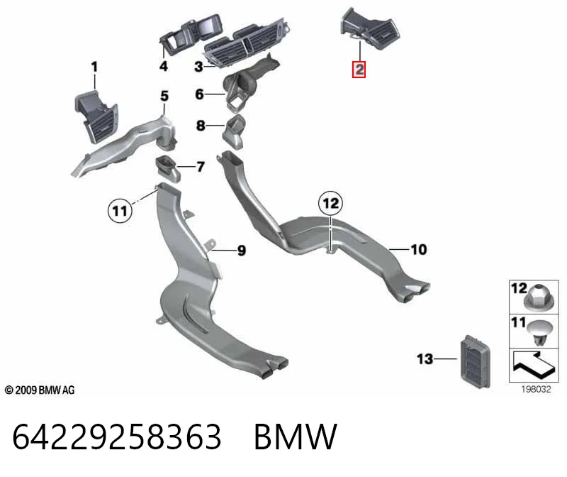 64229258363 BMW Grelha direita de ventilação de salão no "painel de instrumentos"