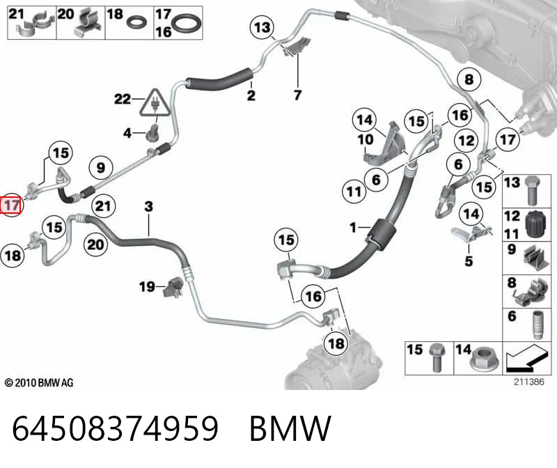 64508374959 BMW Vedante anular de tubo de aparelho de ar condicionado