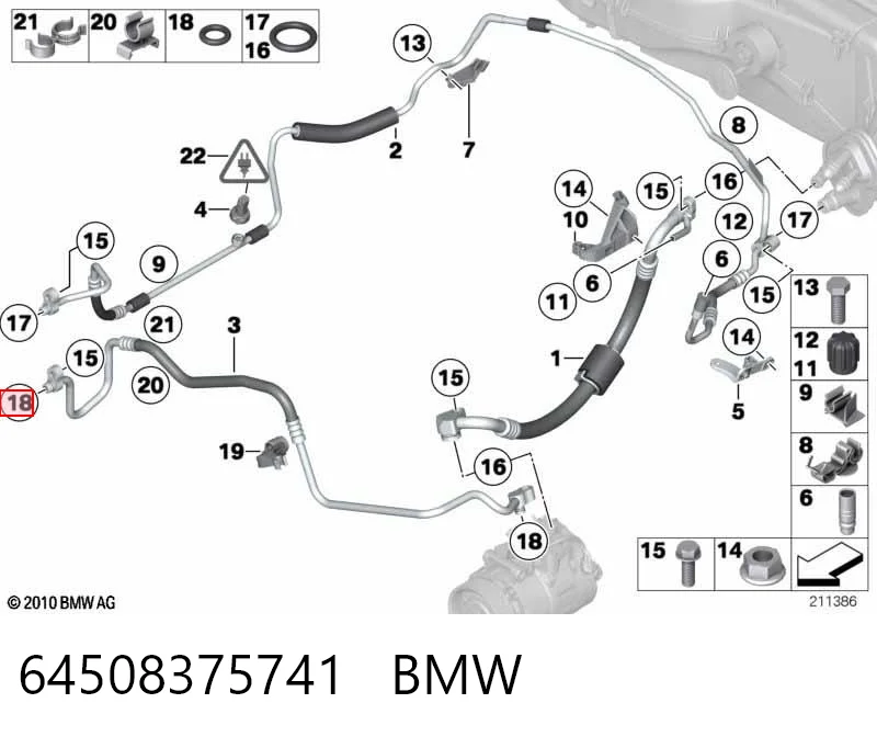 64508375741 BMW Vedante anular de tubo de aparelho de ar condicionado