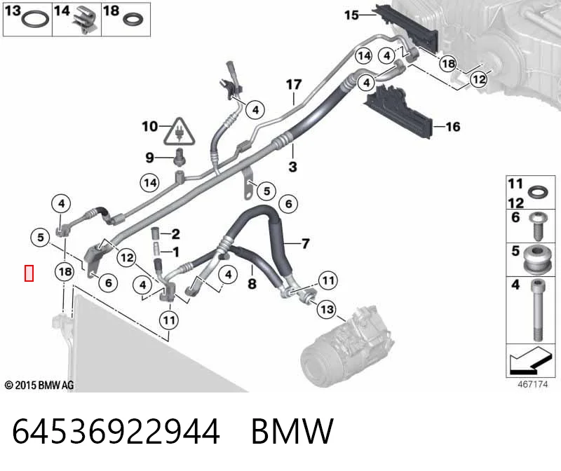 64536922944 BMW Válvula de reabastecimento de aparelho de ar condicionado