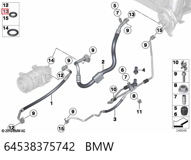 64538375742 BMW Vedante anular de tubo de aparelho de ar condicionado