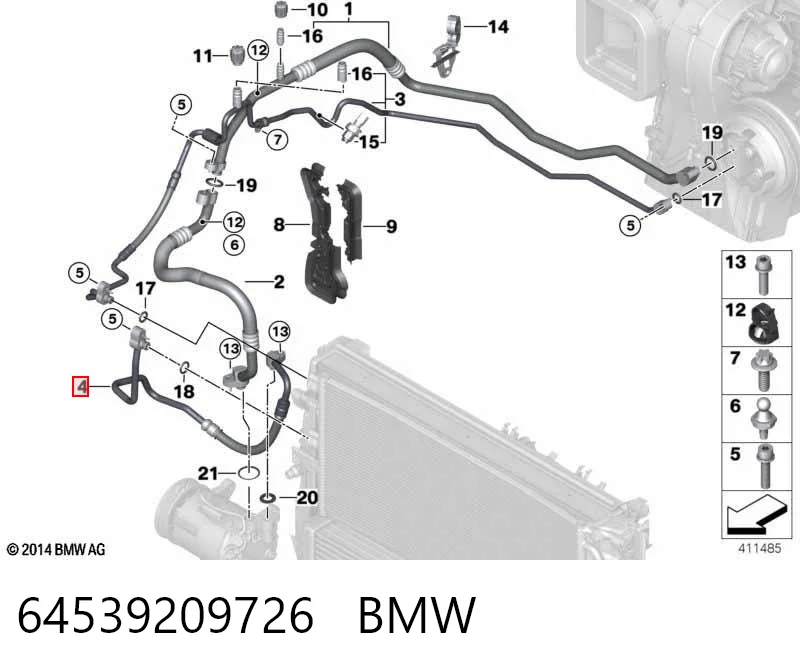 64539209726 BMW Mangueira de aparelho de ar condicionado, desde o compressor até o radiador