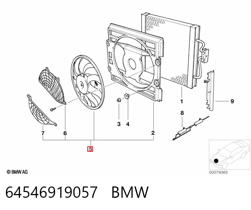 64546919057 BMW Difusor do radiador de aparelho de ar condicionado, montado com roda de aletas e o motor