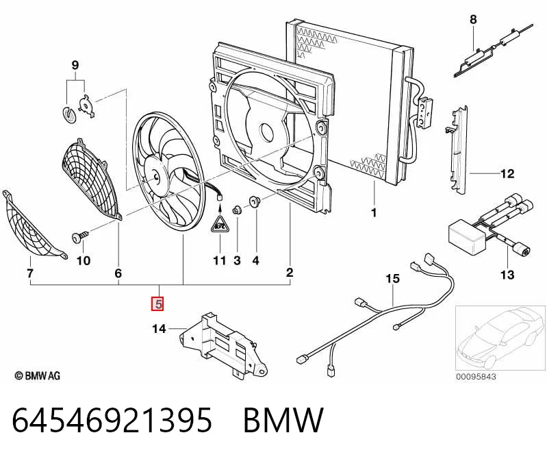 64546921395 BMW Difusor do radiador de aparelho de ar condicionado, montado com roda de aletas e o motor