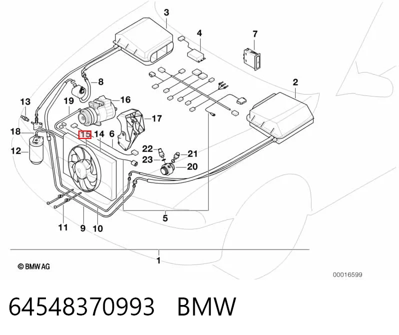 64548370993 BMW Difusor do radiador de aparelho de ar condicionado, montado com roda de aletas e o motor