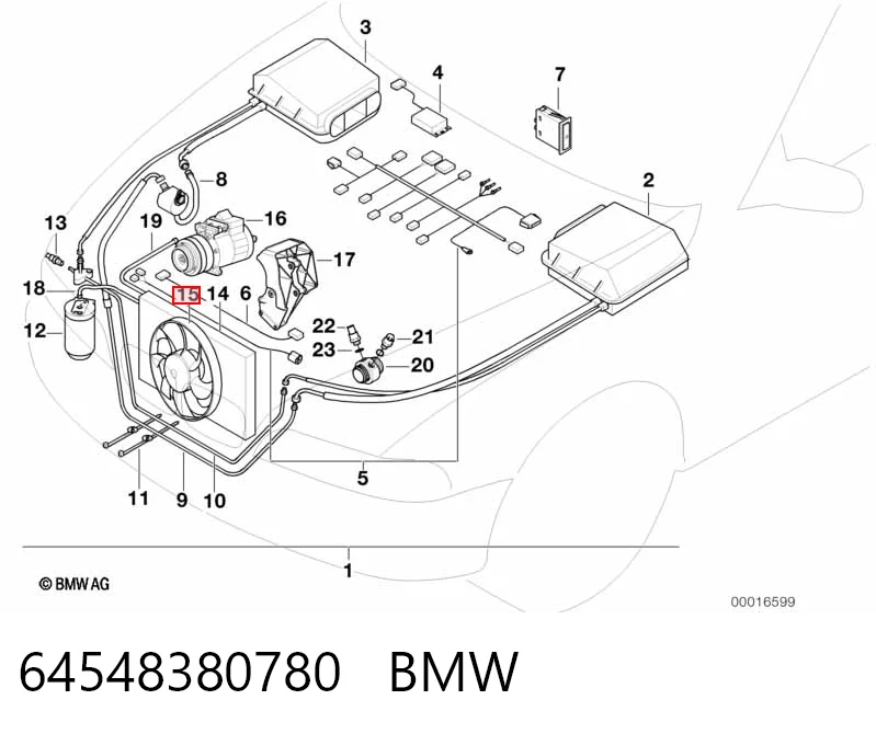 64548380780 BMW Difusor do radiador de aparelho de ar condicionado, montado com roda de aletas e o motor