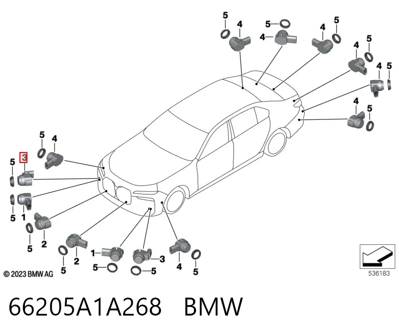 66205A1A268 BMW Sensor de sinalização de estacionamento (sensor de estacionamento) dianteiro/traseiro lateral
