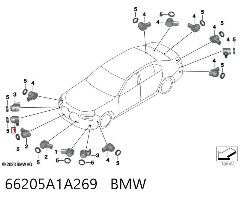 66205A1A269 BMW Sensor traseiro de sinalização de estacionamento (sensor de estacionamento)
