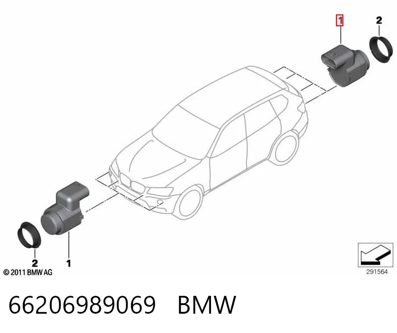 66206989069 BMW Sensor de sinalização de estacionamento (sensor de estacionamento) dianteiro/traseiro central