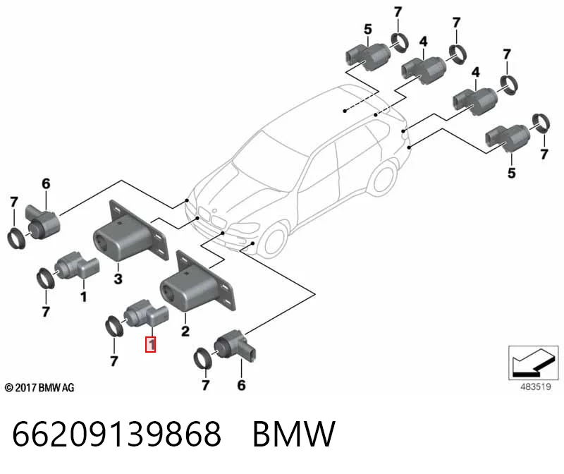 66209139868 BMW Sensor dianteiro lateral de sinalização de estacionamento (sensor de estacionamento)