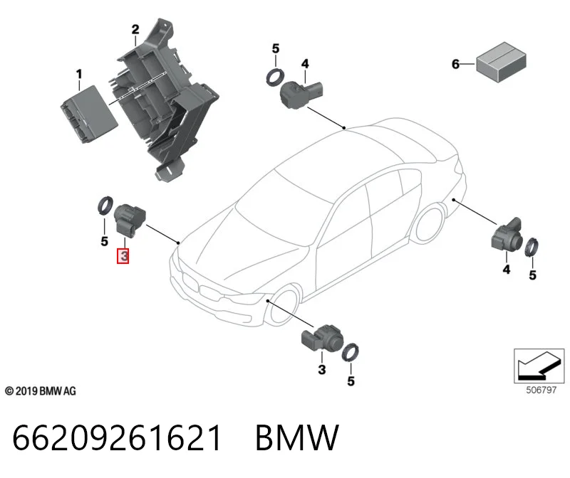 66209261621 BMW Sensor de sinalização de estacionamento (sensor de estacionamento) dianteiro/traseiro lateral