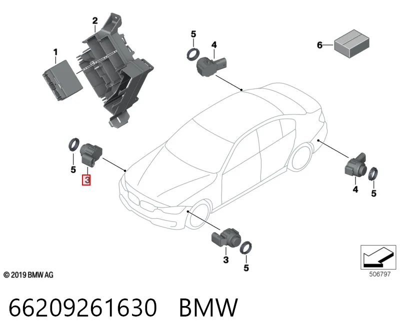 66209261630 BMW Sensor de sinalização de estacionamento (sensor de estacionamento) dianteiro/traseiro lateral