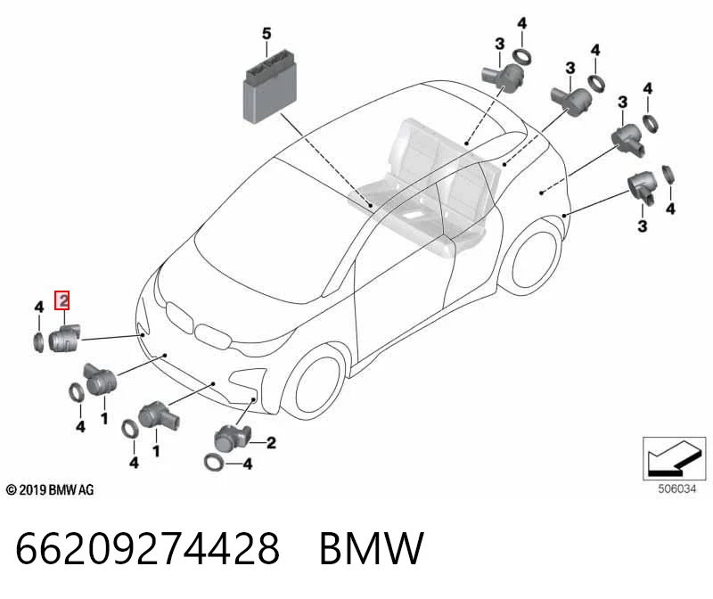 66209274428 BMW Sensor de sinalização de estacionamento (sensor de estacionamento) dianteiro/traseiro lateral