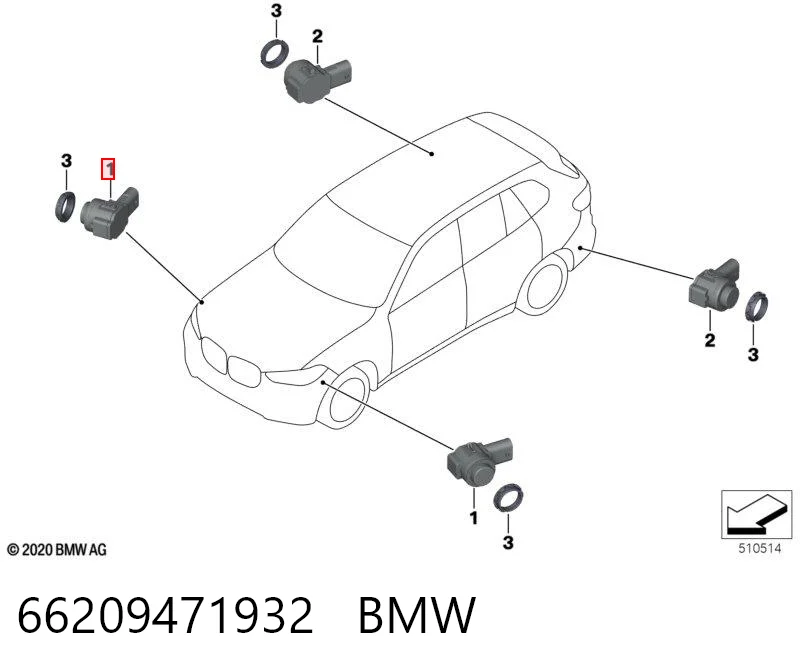 66209471932 BMW Sensor traseiro lateral de sinalização de estacionamento (sensor de estacionamento)