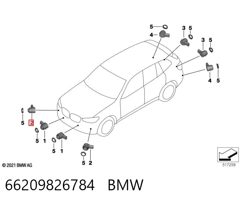 66209826784 BMW Sensor traseiro lateral de sinalização de estacionamento (sensor de estacionamento)
