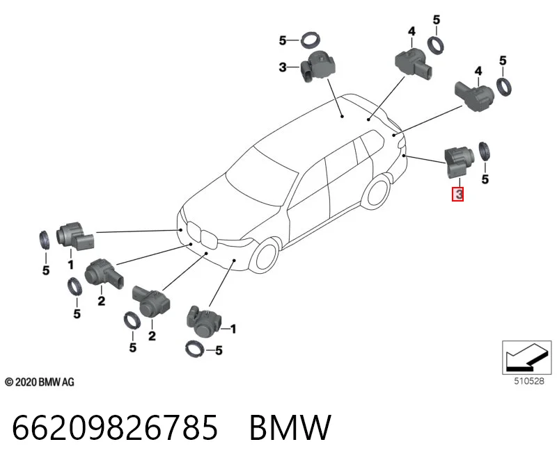 66209826785 BMW Sensor dianteiro lateral de sinalização de estacionamento (sensor de estacionamento)