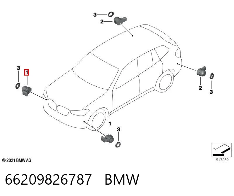 66209826787 BMW Sensor traseiro lateral de sinalização de estacionamento (sensor de estacionamento)
