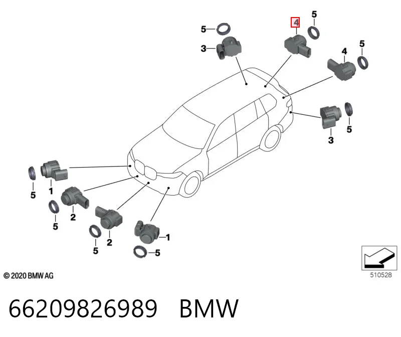 66209826989 BMW Sensor traseiro lateral de sinalização de estacionamento (sensor de estacionamento)