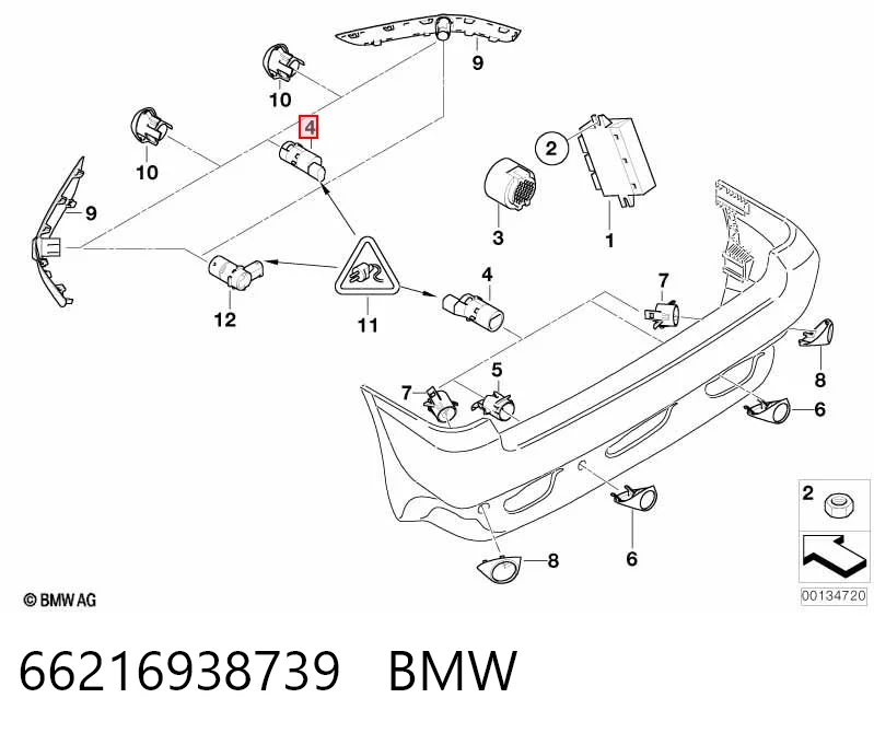 66216938739 BMW Sensor de sinalização de estacionamento (sensor de estacionamento) dianteiro/traseiro central