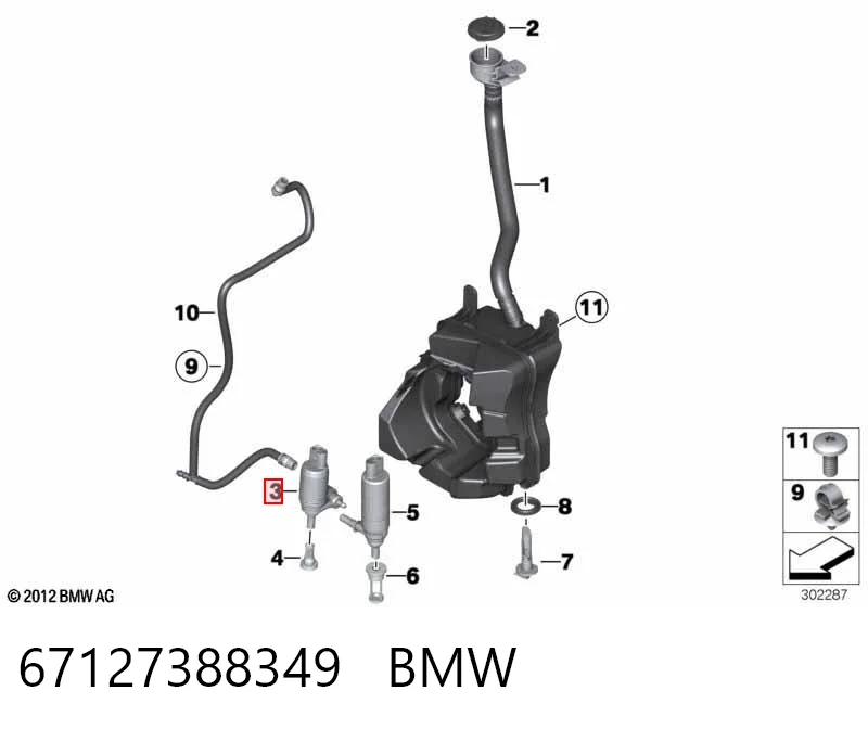 67127388349 BMW Bomba de motor de fluido para lavador de vidro dianteiro/traseiro