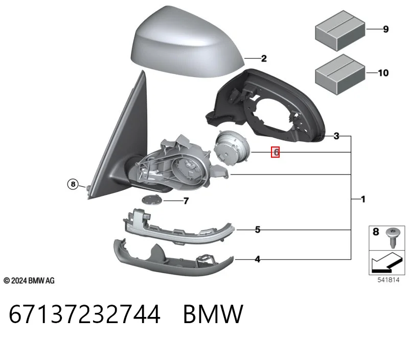 67137232744 BMW Motor de acionamento do lente do espelho de retrovisão
