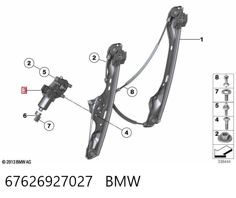 67626927027 BMW Motor de acionamento de vidro da porta dianteira esquerda