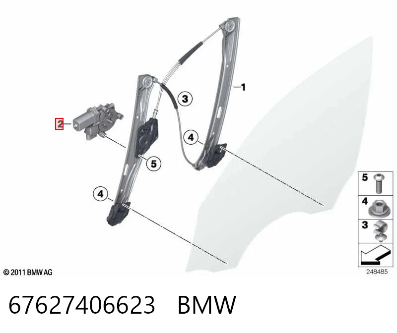 67627406623 BMW Motor de acionamento de vidro da porta dianteira esquerda