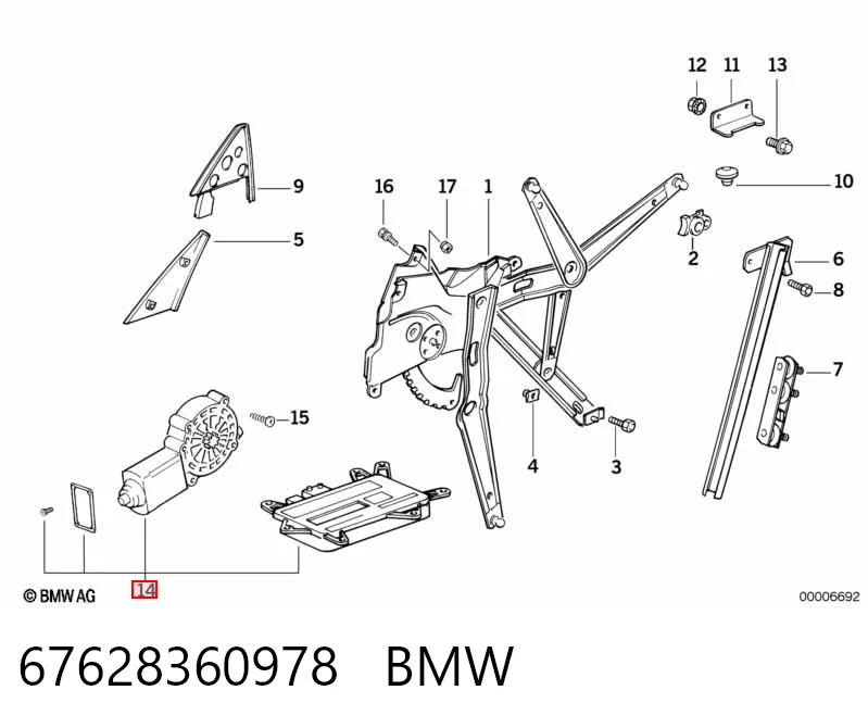 67628360978 BMW Motor de acionamento de vidro da porta dianteira esquerda