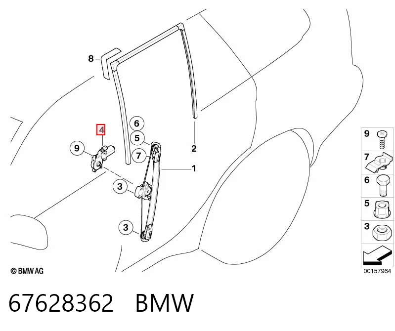 67628362 BMW Motor de acionamento de vidro da porta traseira esquerda