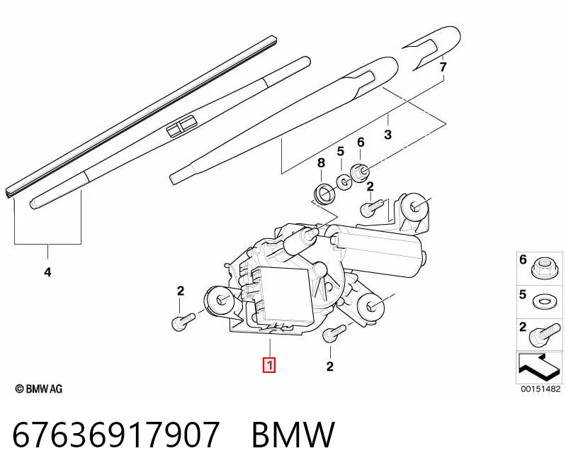 67636917907 BMW Motor de limpador pára-brisas de vidro traseiro
