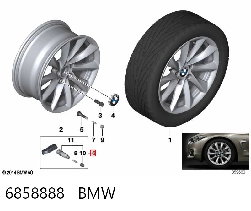 6858888 BMW Sensor de pressão de ar nos pneus